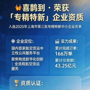 喜鹊到斩获上海市专精特新认定，引领智慧空运物流新发展